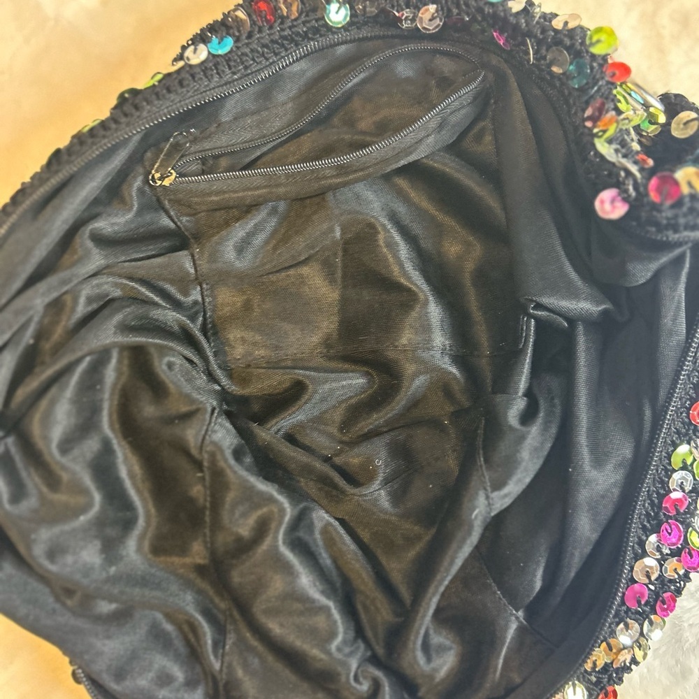 Vintage Y2K Sequin Shoulder bag black multicolor sparkle mini purse party bag - Picture 7 of 8